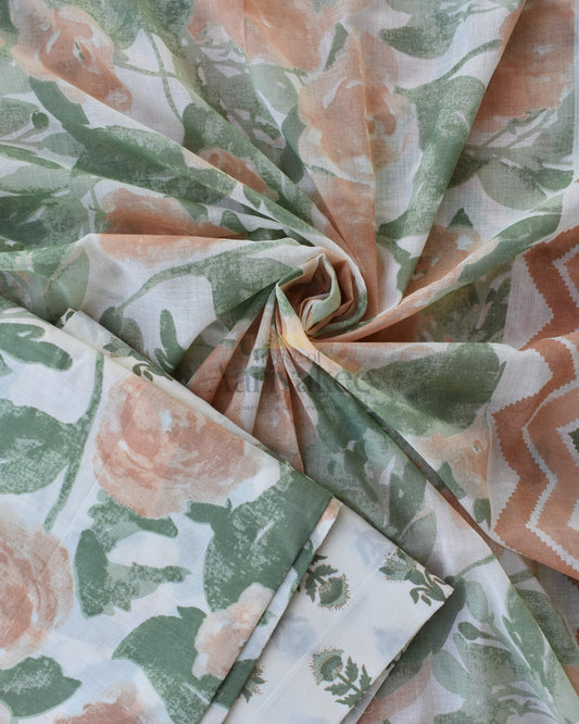 Soft Floral & Chevron Printed Cotton Fabric