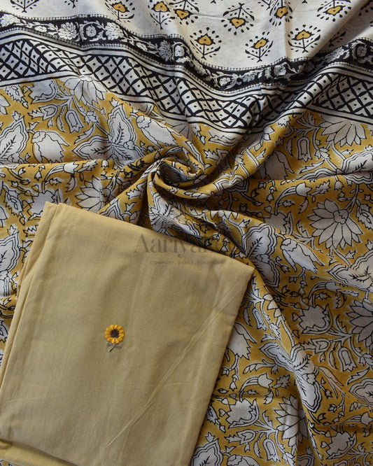 Mustard Floral Handwoven Cotton Suit Set