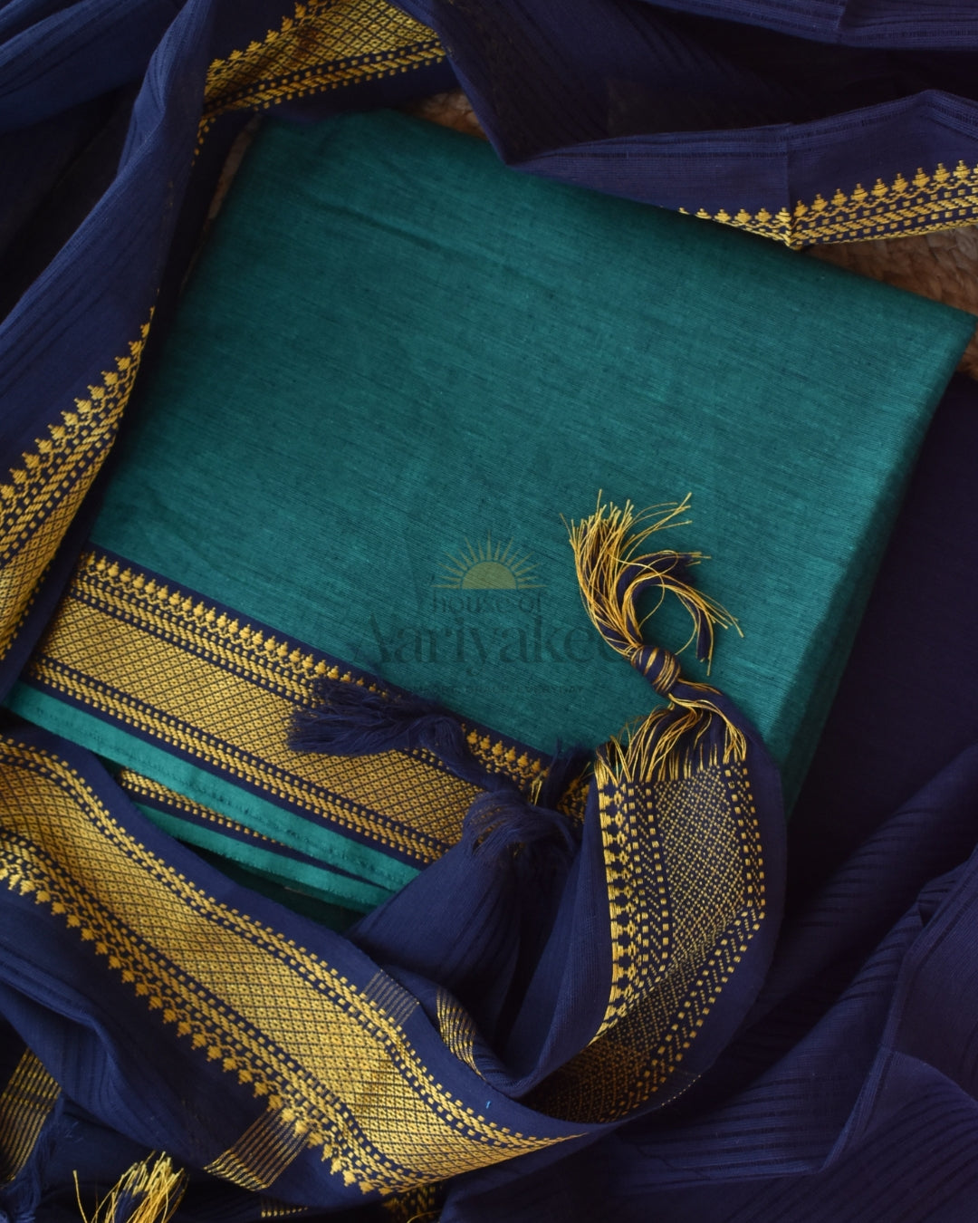 Teal & Navy Blue Handloom Mangalagiri salwar suit