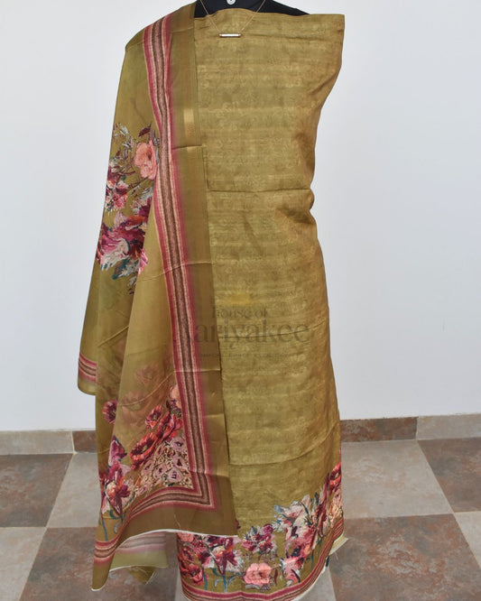 Olive Bloom Semi Tussar Suit Set