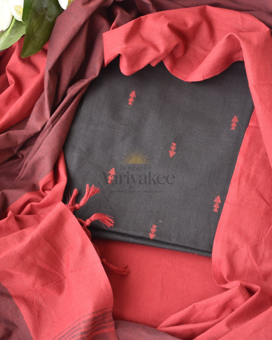 Crimson Shadow Handloom Cotton Salwar Set