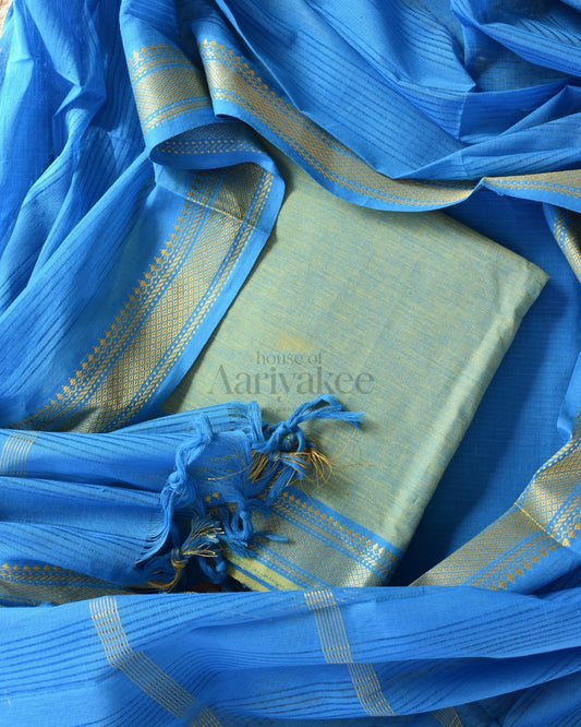 Sea Green &sky blue Handloom Mangalagiri Cotton Suit Set