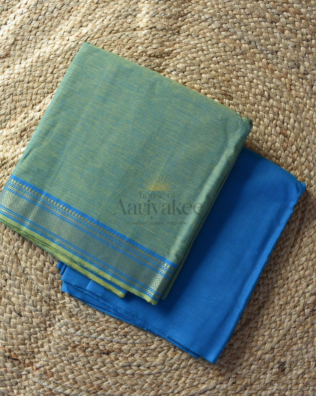 Sea Green &sky blue Handloom Mangalagiri Cotton Suit Set