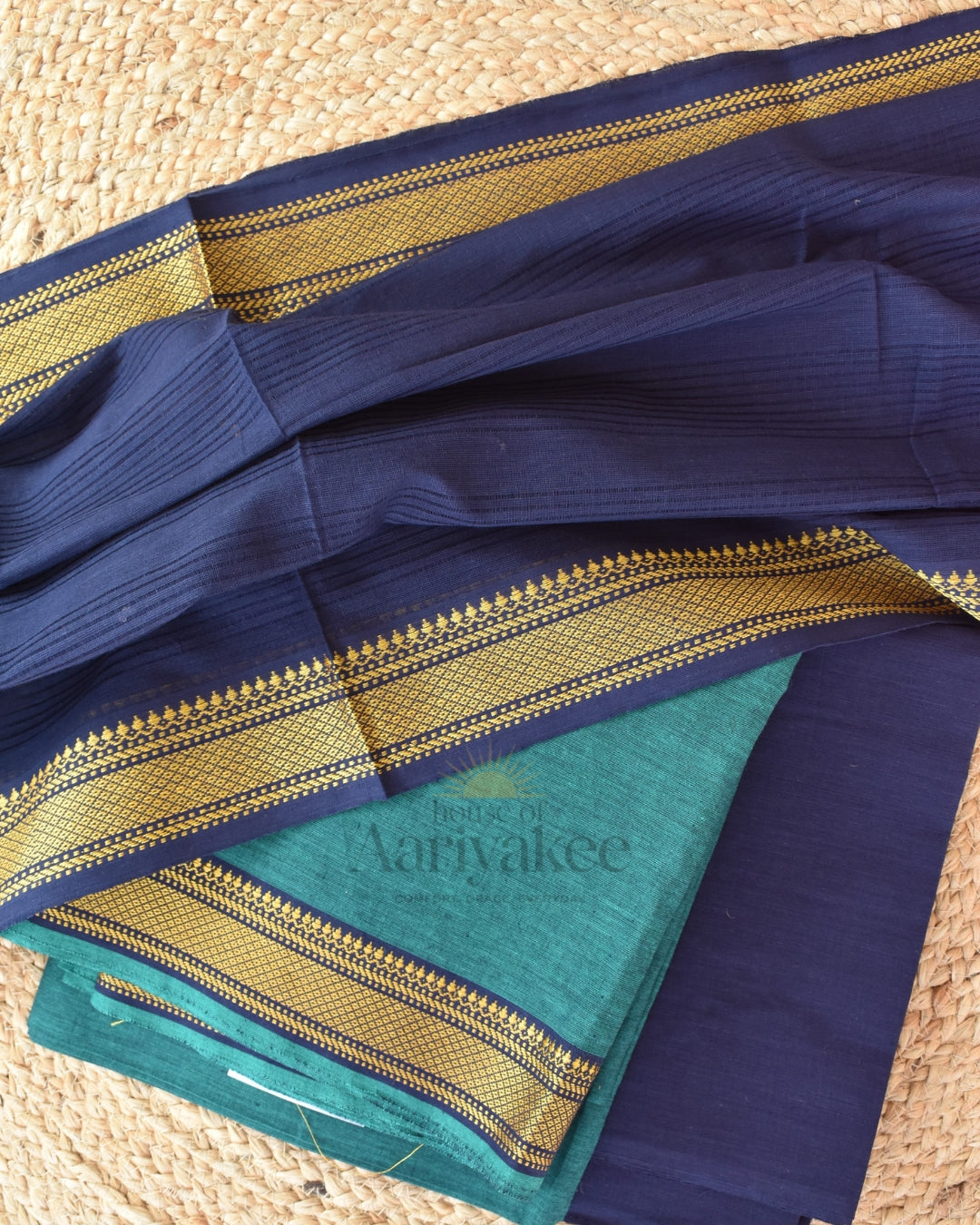 Teal & Navy Blue Handloom Mangalagiri salwar suit
