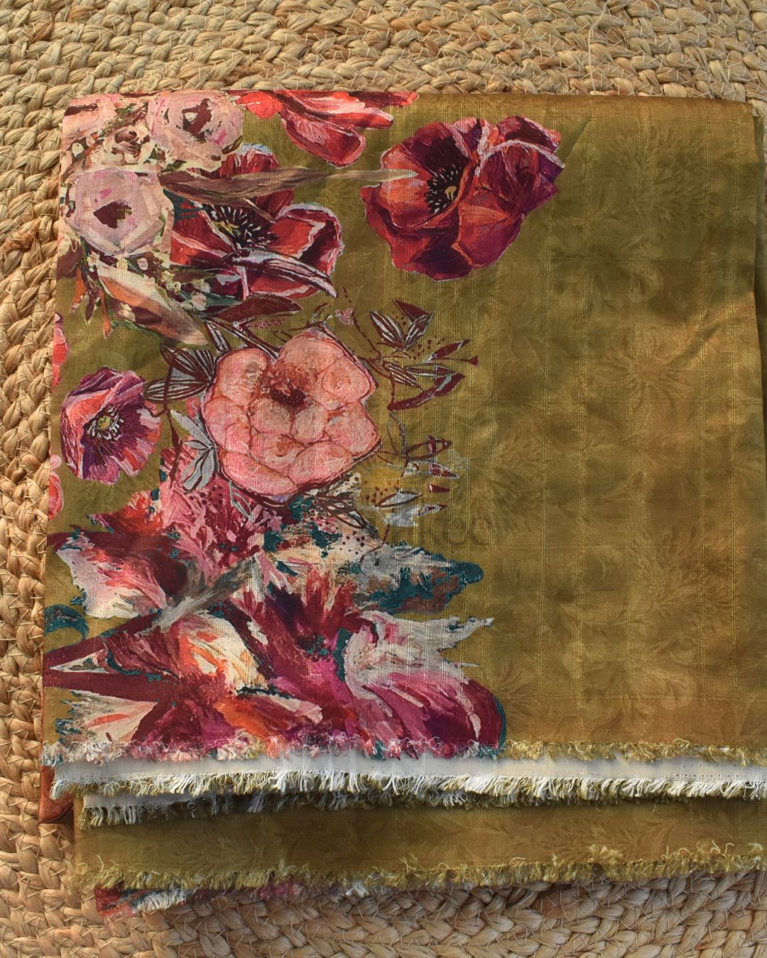 Olive Bloom Semi Tussar Suit Set