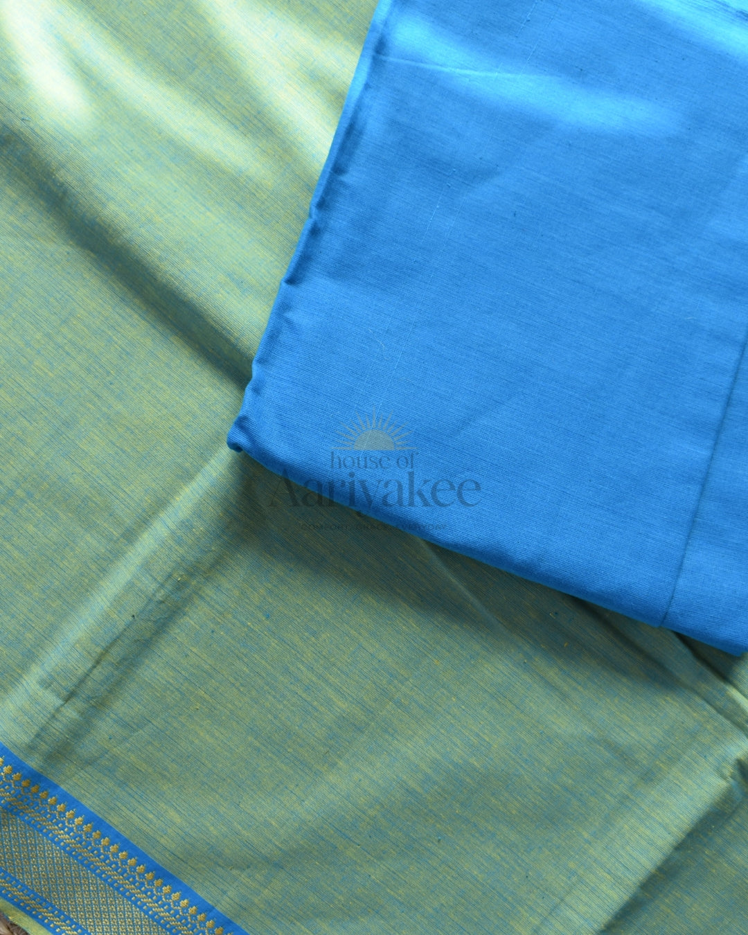 Sea Green &sky blue Handloom Mangalagiri Cotton Suit Set