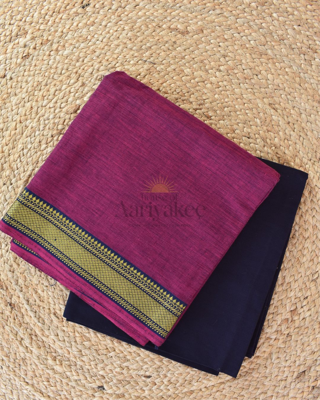 Anagha — Navy & Wine Mangalagiri Handloom Cotton Suit Set
