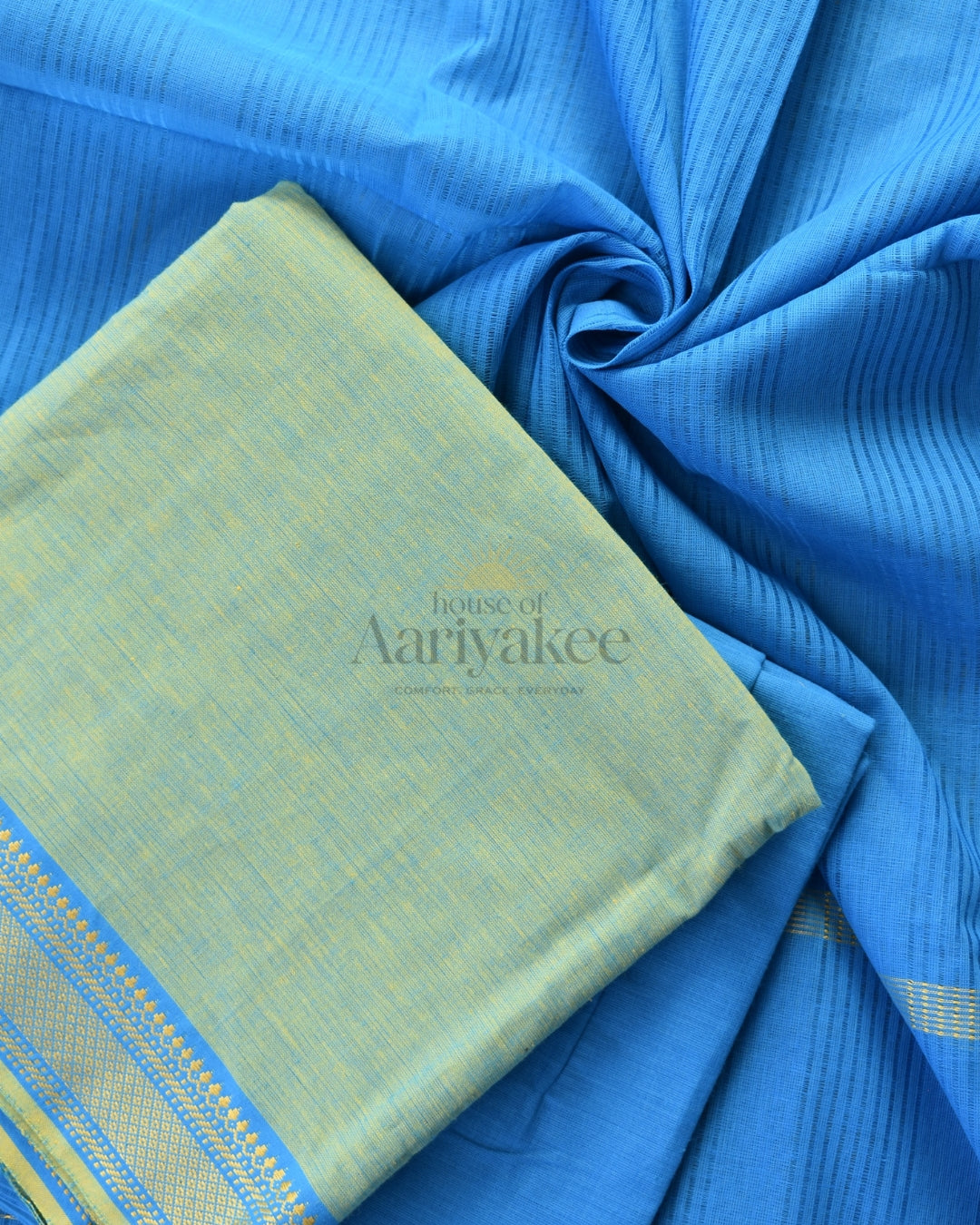 Sea Green &sky blue Handloom Mangalagiri Cotton Suit Set