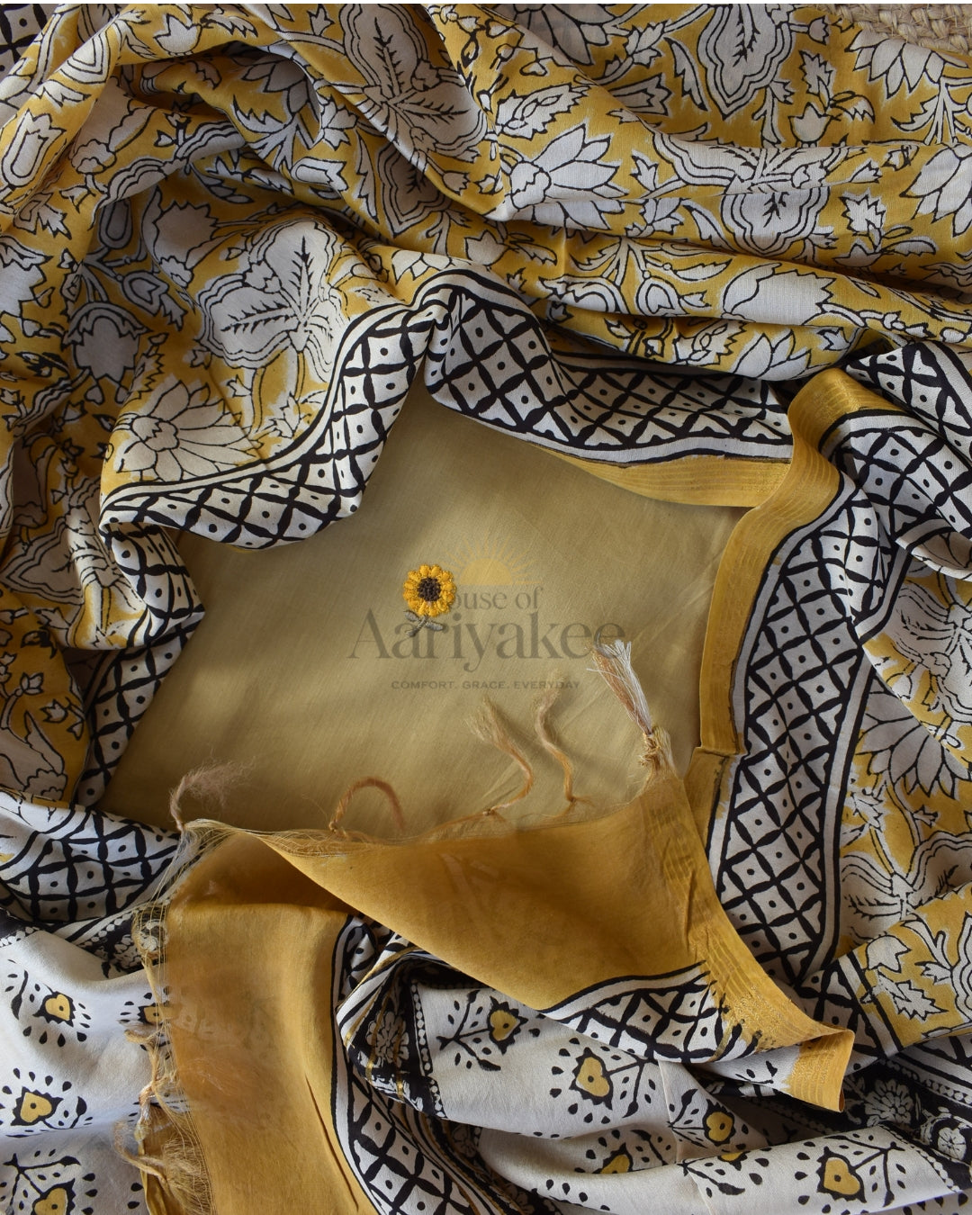 Mustard Floral Handwoven Cotton Suit Set