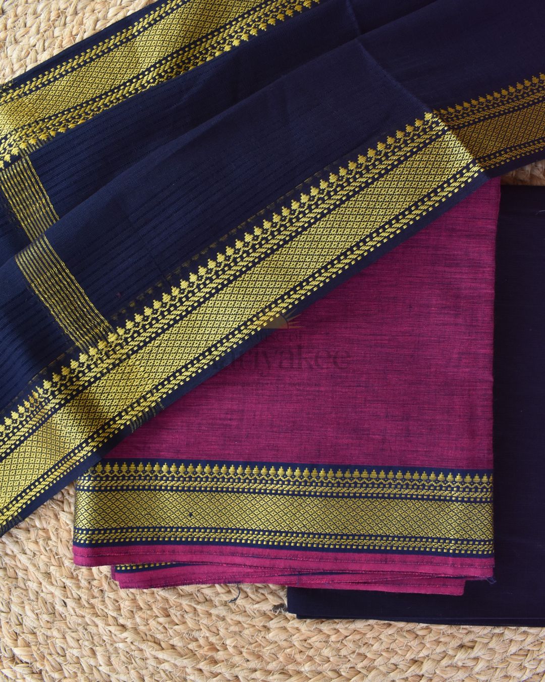 Anagha — Navy & Wine Mangalagiri Handloom Cotton Suit Set