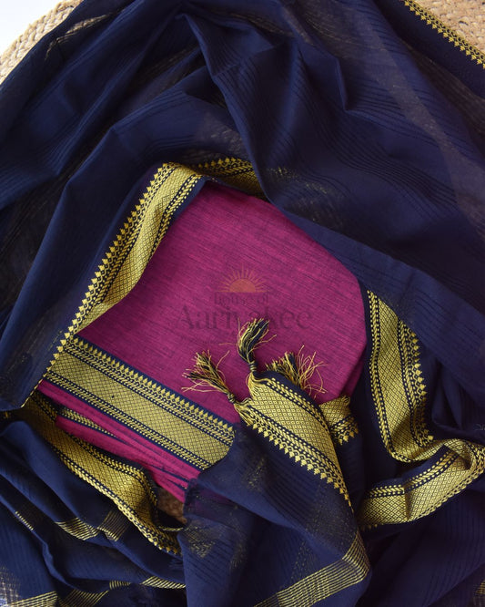 Anagha — Navy & Wine Mangalagiri Handloom Cotton Suit Set