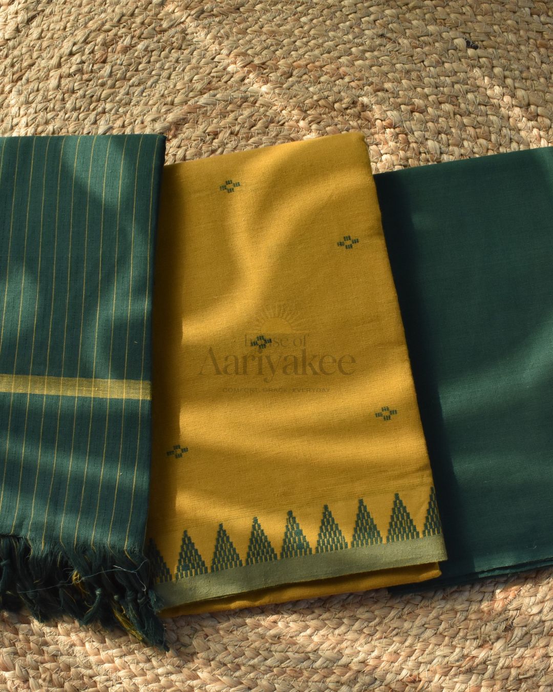 Vanika Loom – Green & Mustard Handloom Cotton Salwar Set