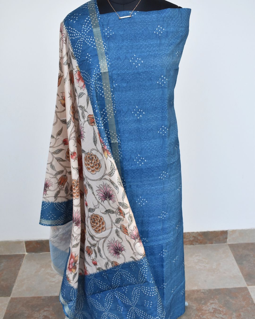 Indigo Bloom Semi-Tussar Set