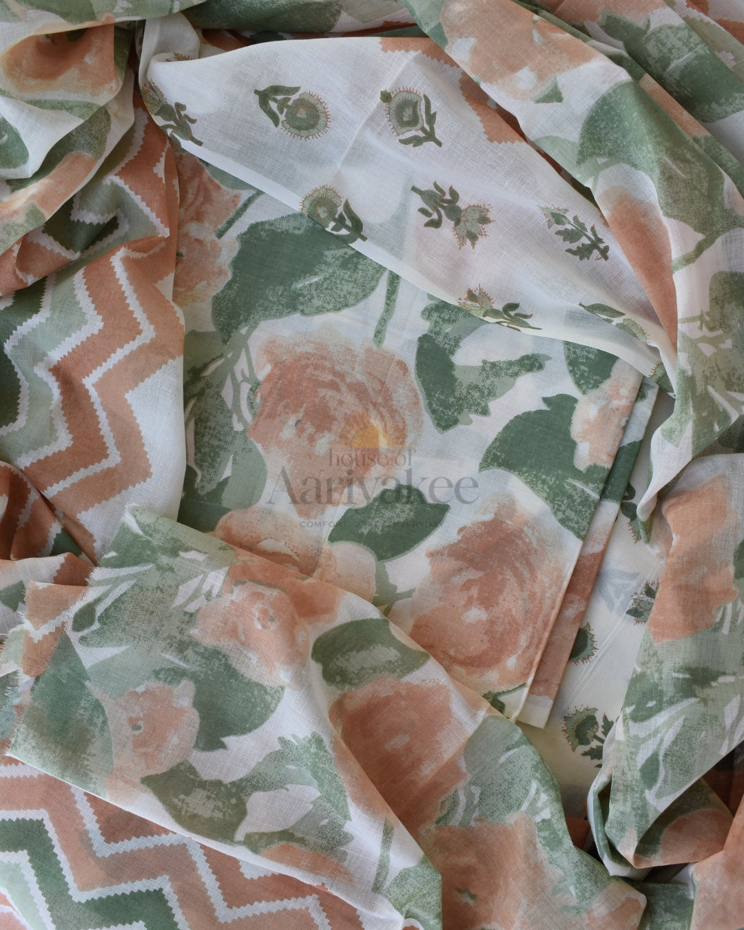 Soft Floral & Chevron Printed Cotton Fabric