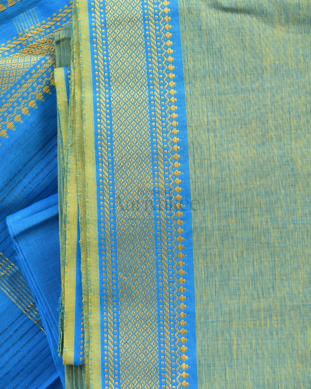 Sea Green &sky blue Handloom Mangalagiri Cotton Suit Set