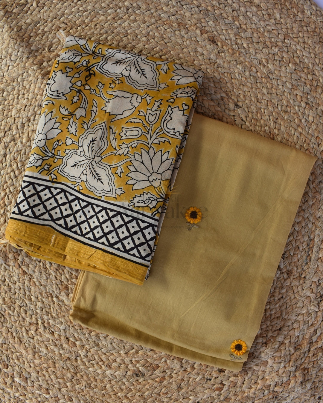 Mustard Floral Handwoven Cotton Suit Set