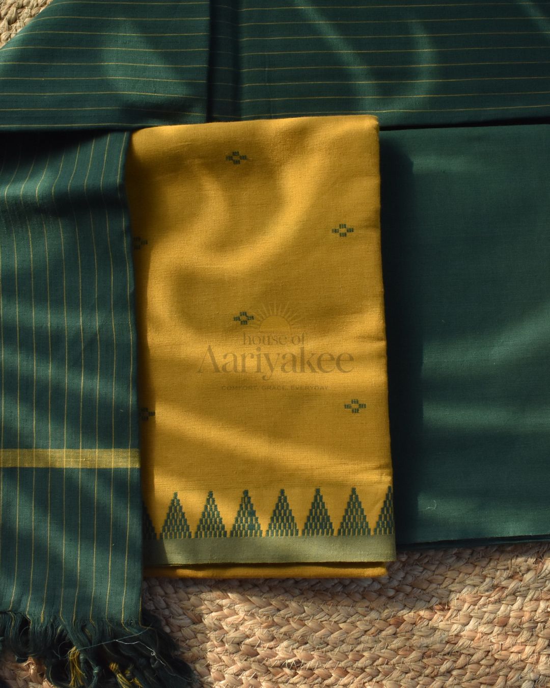 Vanika Loom – Green & Mustard Handloom Cotton Salwar Set