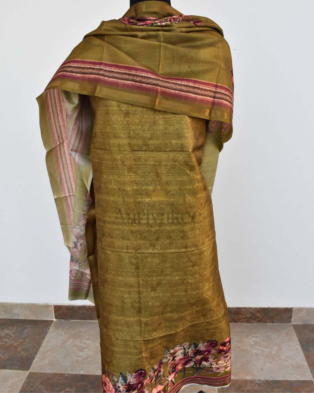 Olive Bloom Semi Tussar Suit Set