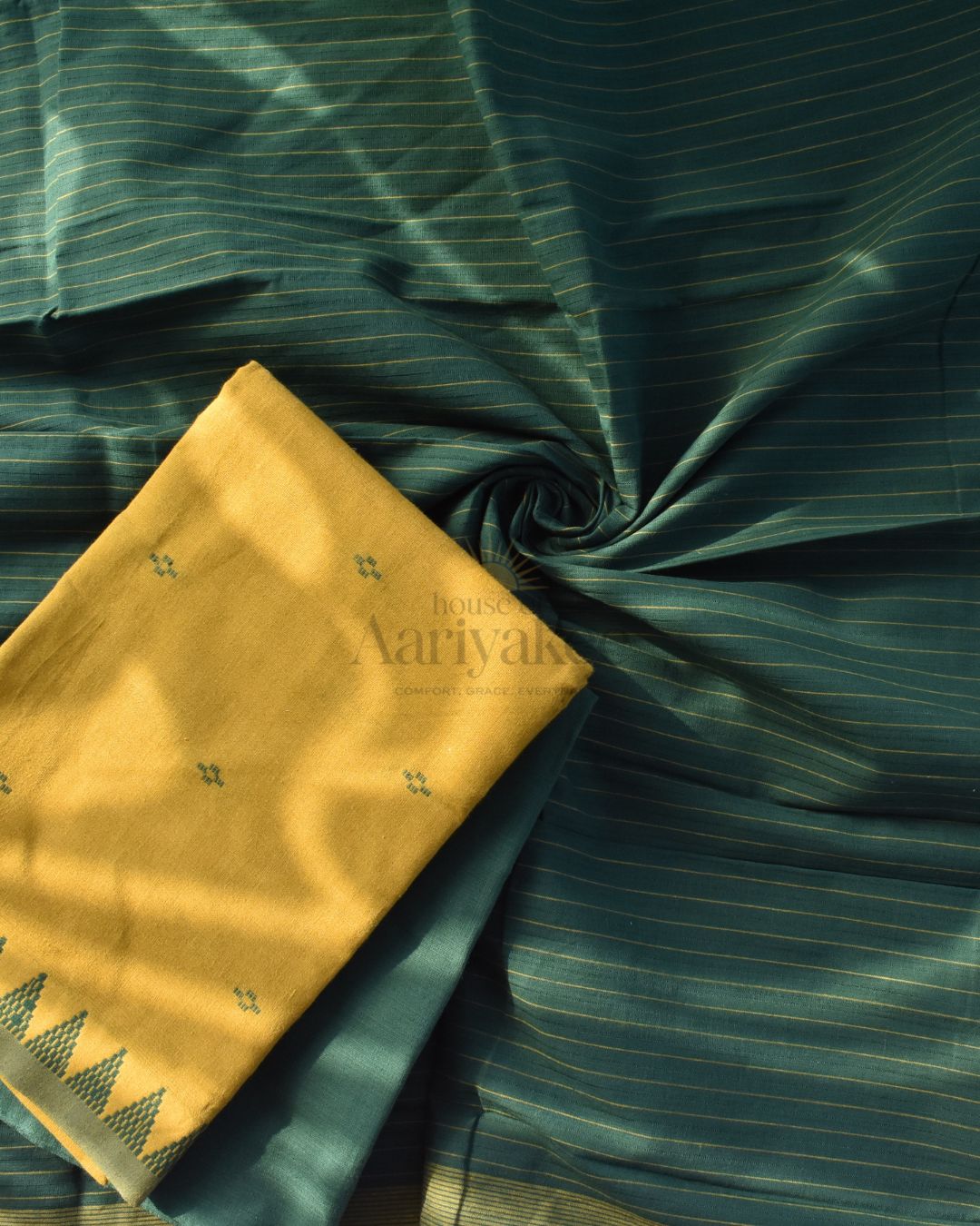 Vanika Loom – Green & Mustard Handloom Cotton Salwar Set