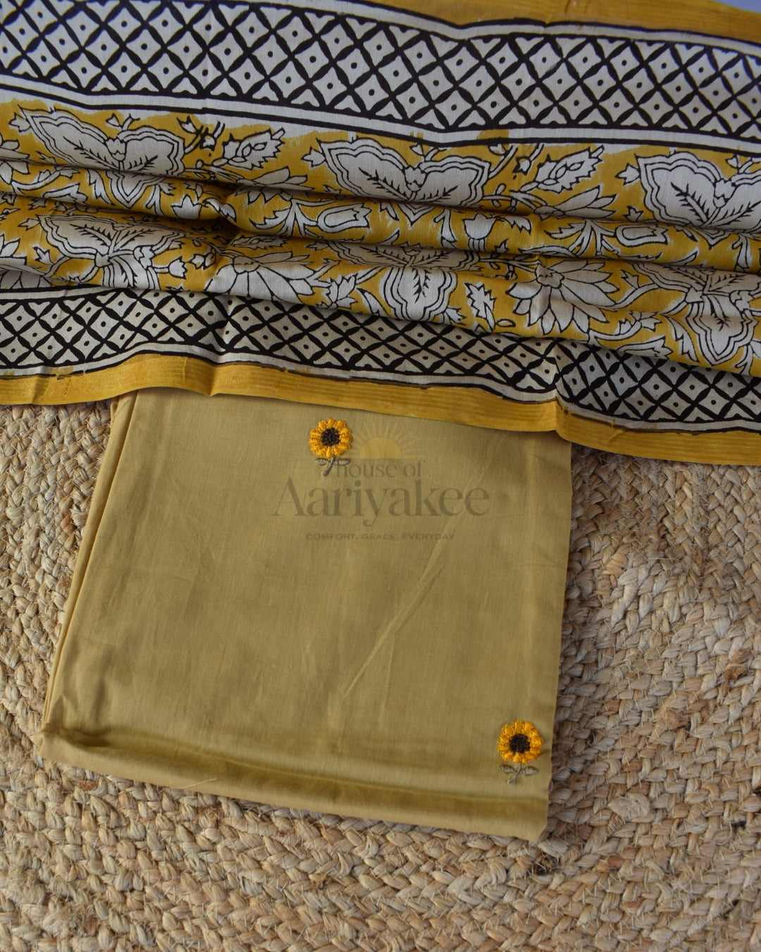 Mustard Floral Handwoven Cotton Suit Set
