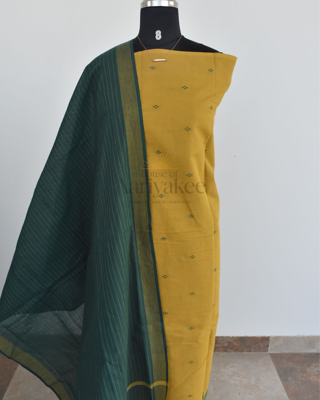 Vanika Loom – Green & Mustard Handloom Cotton Salwar Set